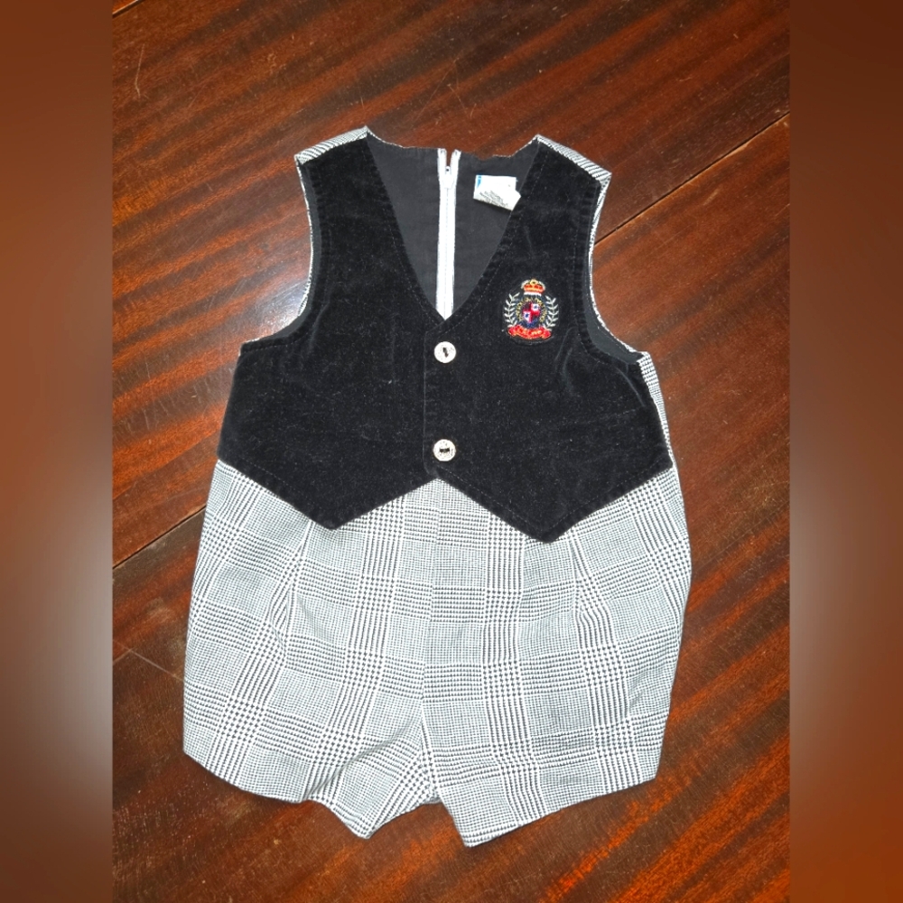 VINTAGE Baby Boy, Black Velvet Romper